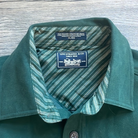 Levis Mens Button Up Shirt Forrest Green Faux Suede Jacket Long Sleeve, size XL - Picture 5 of 11